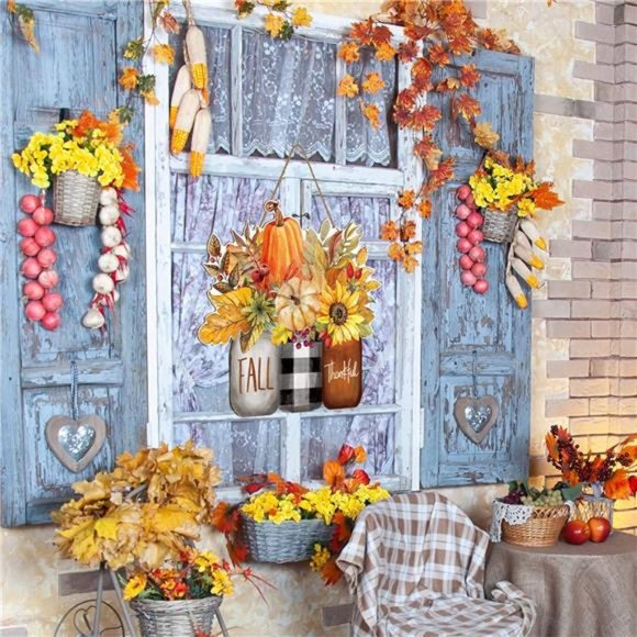 Fall Wooden Hanging Sign Autumn Floral Pumpkin Welcome Door Sign - Picture 6 of 7